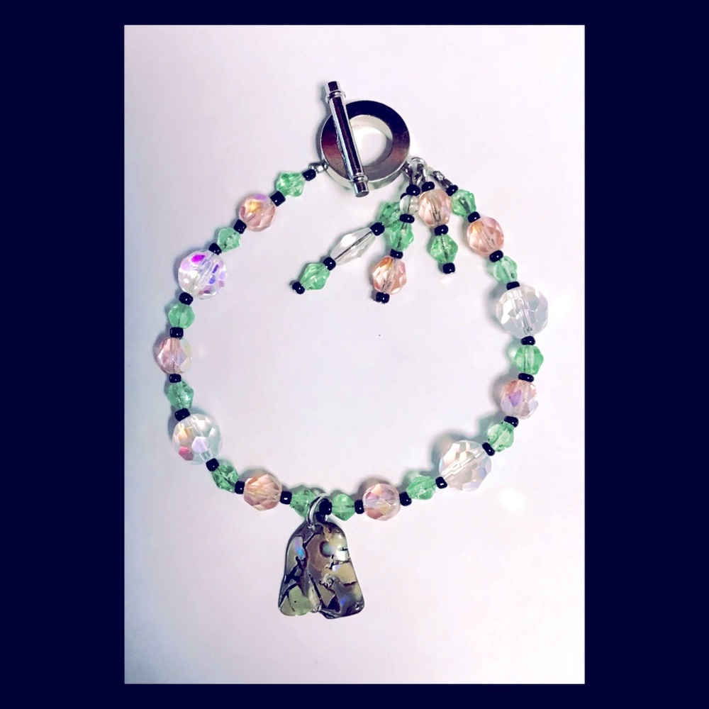 Handcrafted 6” Mother of Pearl Charm Bracelet W/Toggle Clasp